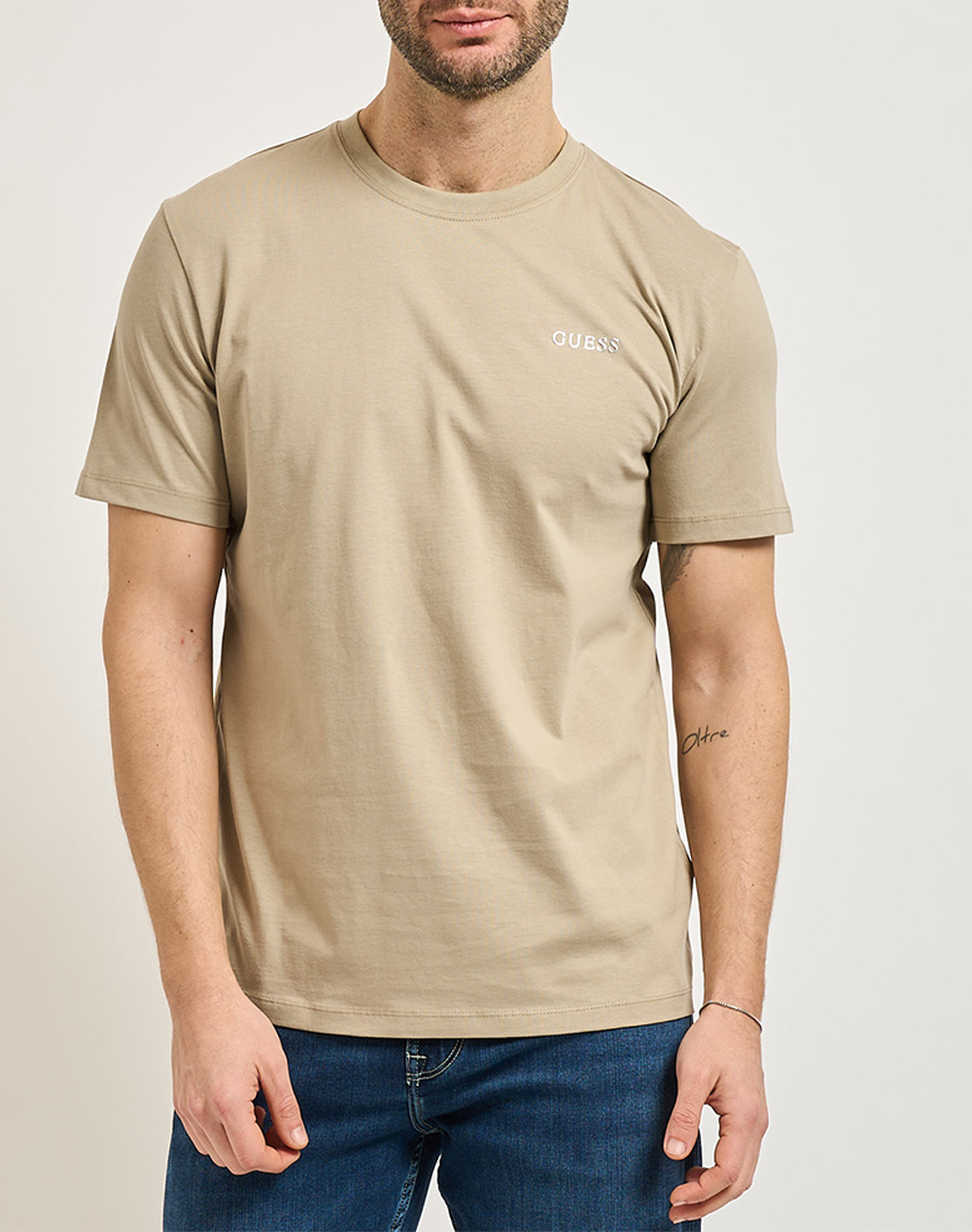 Guess Ανδρικό T-Shirt Κοντομάνικο Μπεζ Βαμβάκι