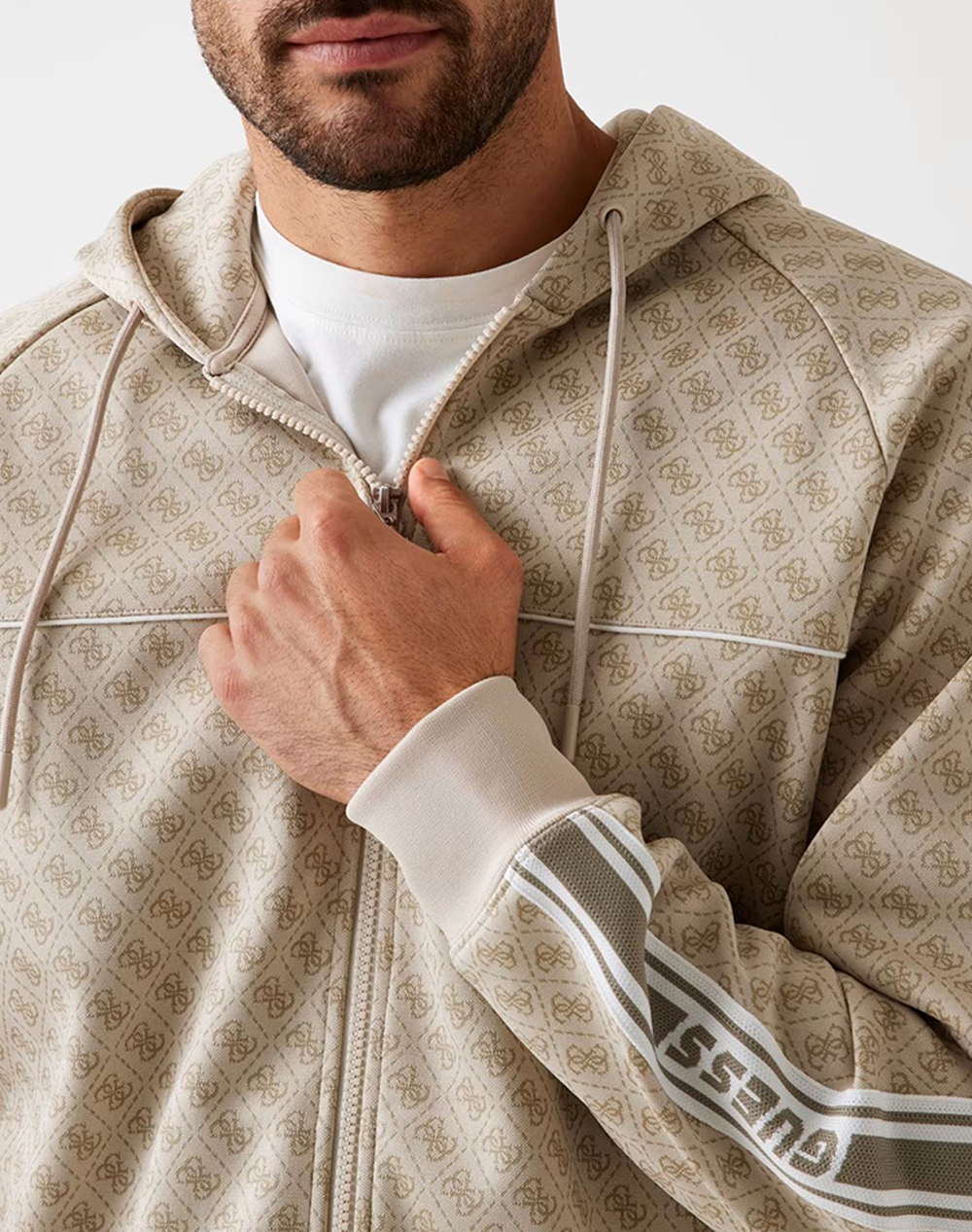 Guess Parimo 4G Full Zip Sweatshirt Φούτερ Ανδρικό Z5Bq13K2042-Fj9O Biege ανδρικά ρούχα ζακέτες φούτερ Politikos Shop Πολιτικός