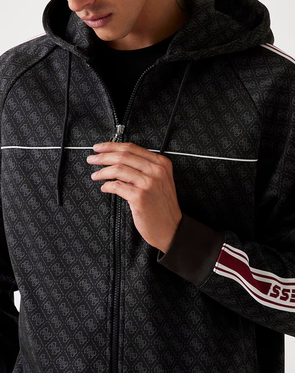 Guess Parimo 4G Full Zip Sweatshirt Φούτερ Ανδρικό Z5Bq13K2042-Fj9N Jetblack ανδρικά ρούχα ζακέτες φούτερ Politikos Shop Πολιτικός