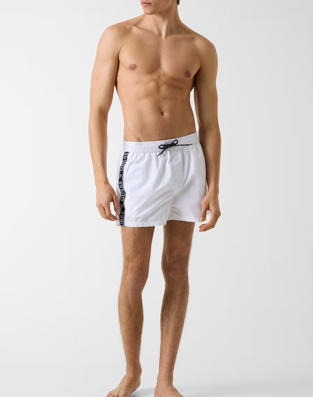 Guess Swimtrunk Logo Tape Medium Μαγιό Ανδρικό F6Gt00Wn162-G011 White ανδρικά ρούχα μαγιό Σορτς Politikos Shop Πολιτικός