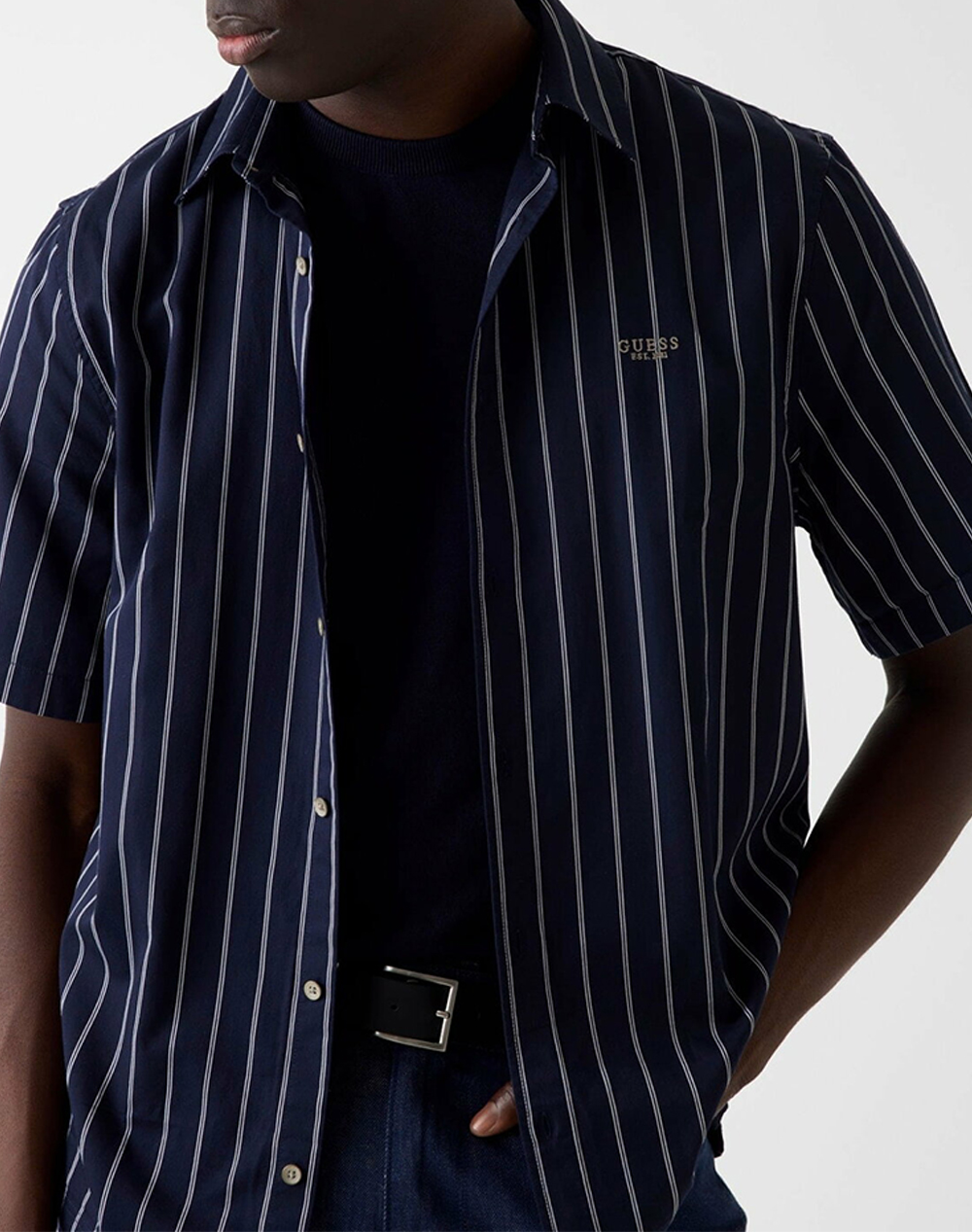 Guess Ss Yarn Dyed Crinkle Shirt Πουκαμισο Ανδρικό M6Gh14W1710-Sm1M Navyblue ανδρικά ρούχα πουκάμισα Politikos Shop Πολιτικός