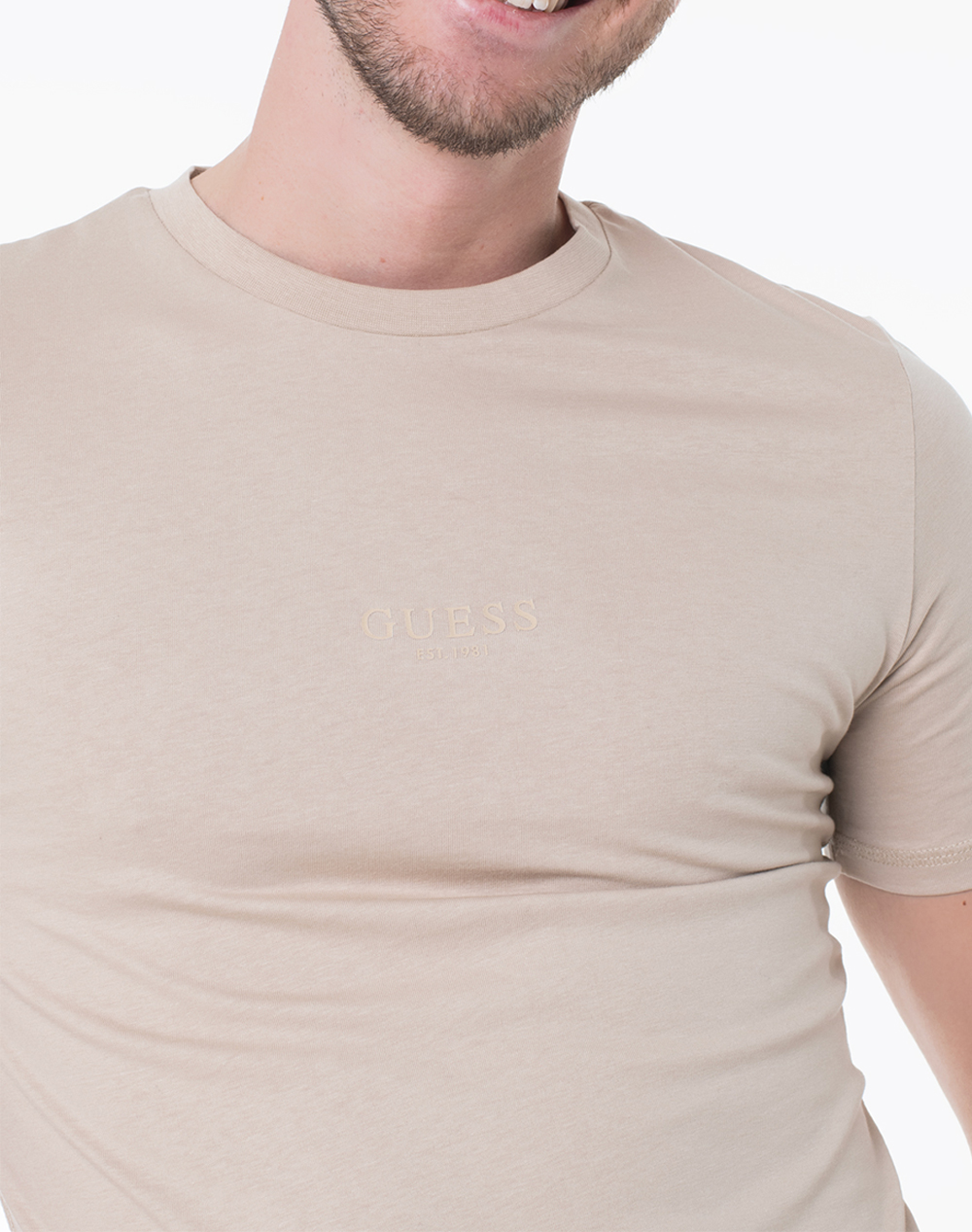 Guess Aidy Cn Ss Tee Μπλούζα Ανδρικό M2Yi72I3Z14-G1Dr Biege ανδρικά ρούχα μπλούζες T-Shirt Politikos Shop Πολιτικός