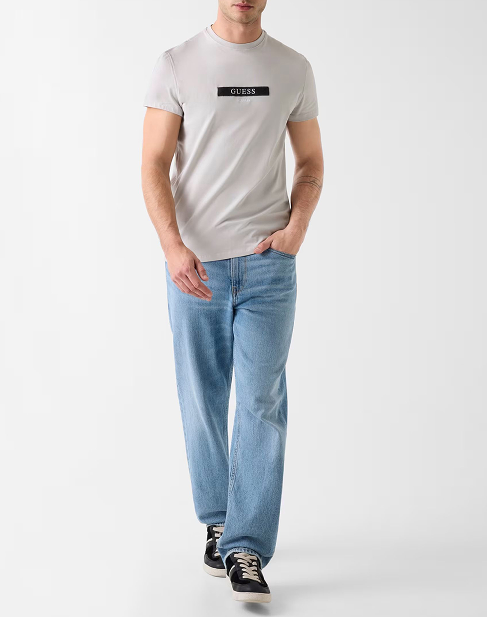 Guess Ss Cn Logo Box Tee Μπλούζα Ανδρικό M6Ri17J1314-A92E Lightgray ανδρικά ρούχα μπλούζες T-Shirt Politikos Shop Πολιτικός