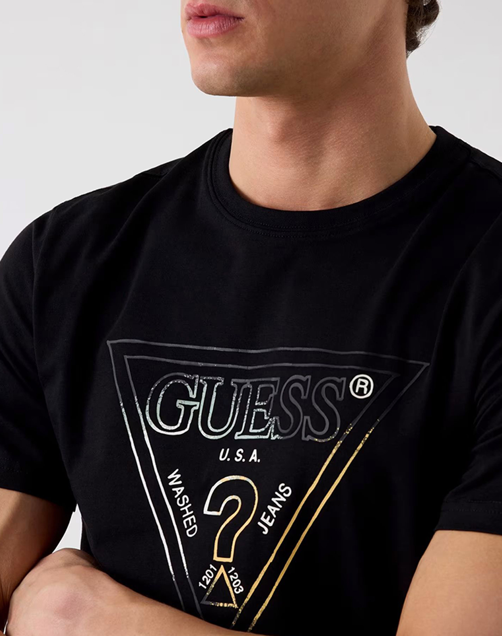 Guess Cn Ss Triangle Hd Multicolor T Μπλούζα Ανδρικό M6Gi11K2992-Jblk Black ανδρικά ρούχα μπλούζες T-Shirt Politikos Shop Πολιτικός