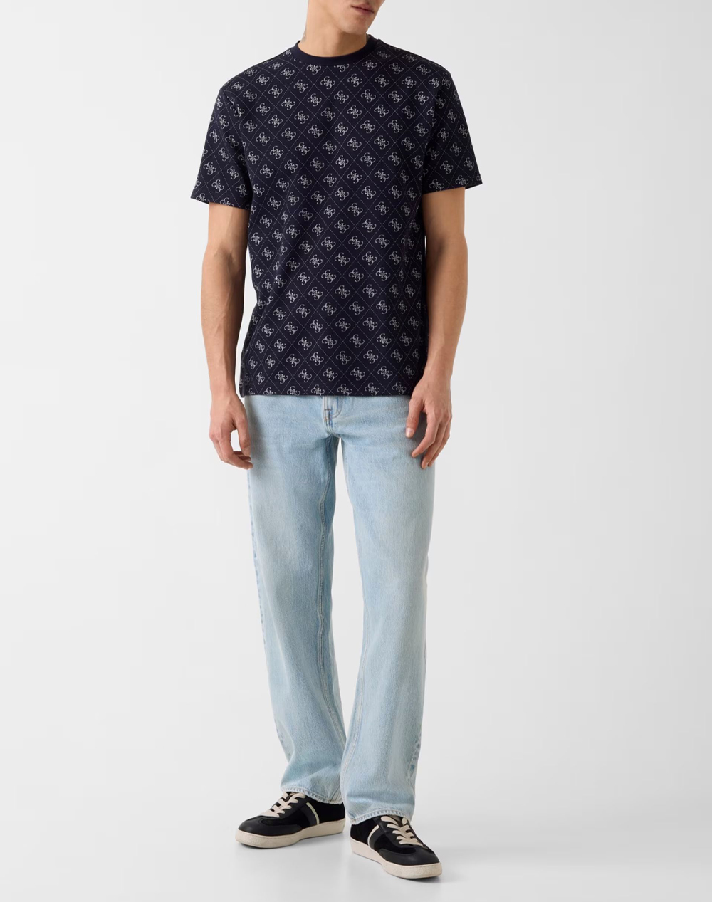 Guess Cn Ss Jacquard 4G Knit Top Μπλούζα Ανδρικό M6Gp34K3200-Fbdb Midnightblue ανδρικά ρούχα μπλούζες T-Shirt Politikos Shop Πολιτικός