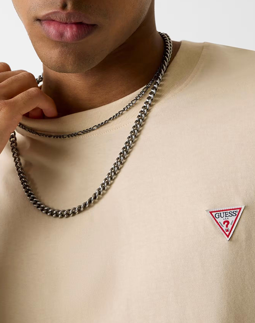 Guess Jeans Gj Ss Cn Os Mini Triangle Tee Μπλούζα Ανδρικό M4Yi46K8Fq4-G1W7 Biege ανδρικά ρούχα μπλούζες T-Shirt Politikos Shop Πολιτικός