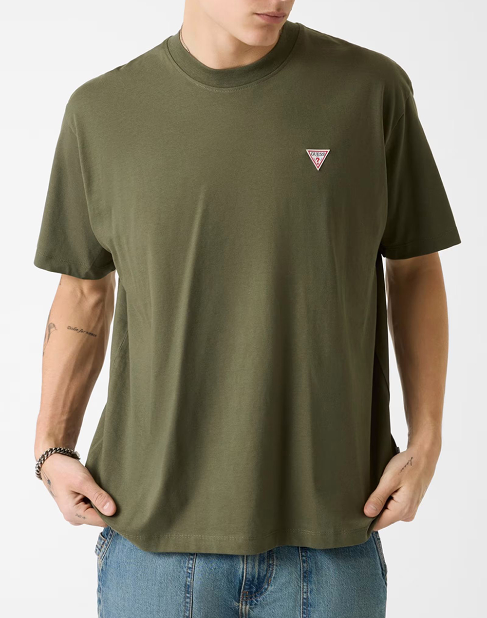 GUESS JEANS GJ SS CN OS MINI TRIANGLE TEE ΜΠΛΟΥΖΑ ΑΝΔΡΙΚΟ M4YI46K8FQ4-G8EV Olive