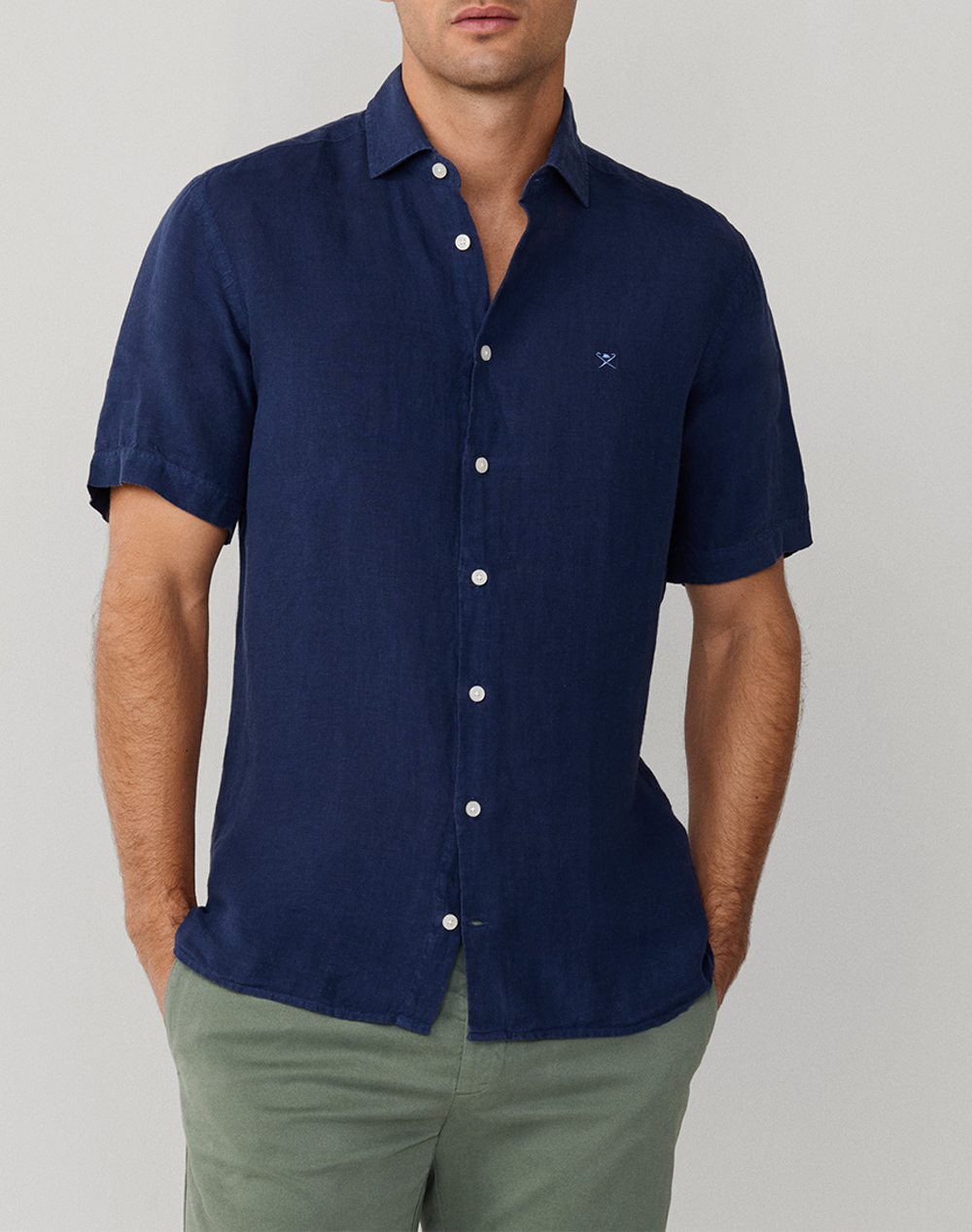 HACKETT ESSENTIALS GMD LINEN SS ΠΟΥΚΑΜΙΣΟ ΑΝΔΡΙΚΟ HM3010633-584 NavyBlue