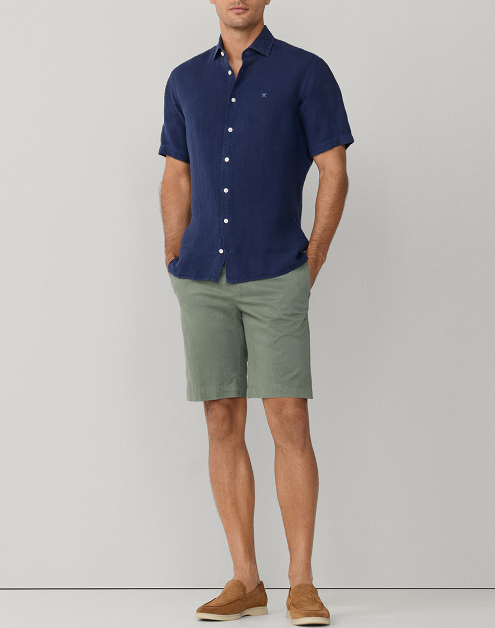 Hackett Essentials Gmd Linen Ss Πουκαμισο Ανδρικό Hm3010633-584 Navyblue ανδρικά ρούχα πουκάμισα Politikos Shop Πολιτικός