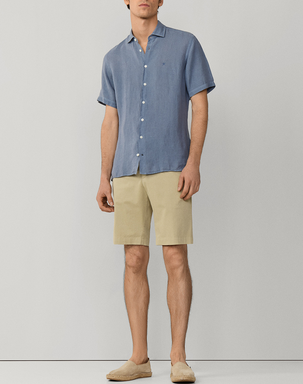 Hackett Essentials Gmd Linen Ss Πουκαμισο Ανδρικό Hm3010633-583 Steelblue ανδρικά ρούχα πουκάμισα Politikos Shop Πολιτικός