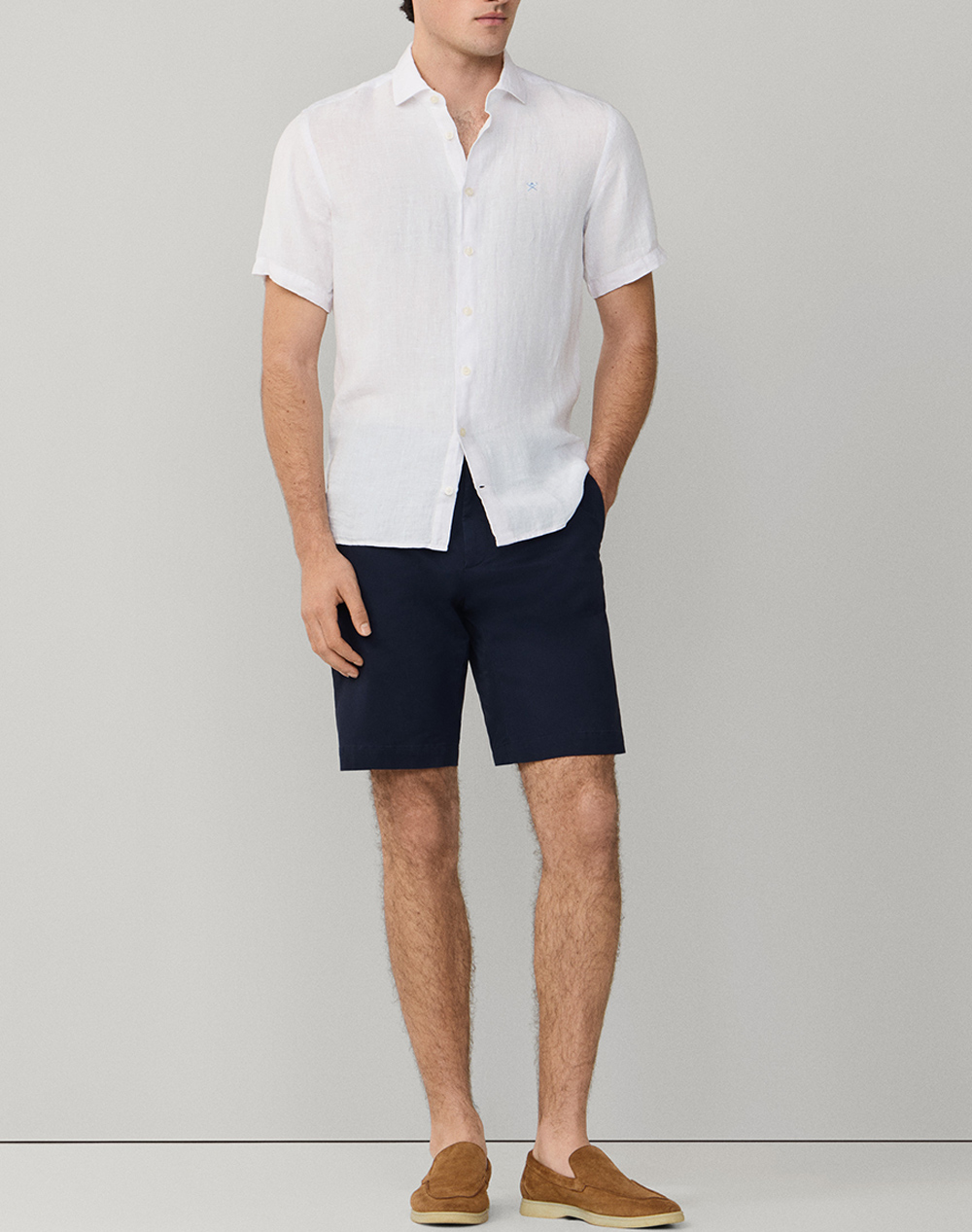 Hackett Essentials Gmd Linen Ss Πουκαμισο Ανδρικό Hm3010633-802 White ανδρικά ρούχα πουκάμισα Politikos Shop Πολιτικός