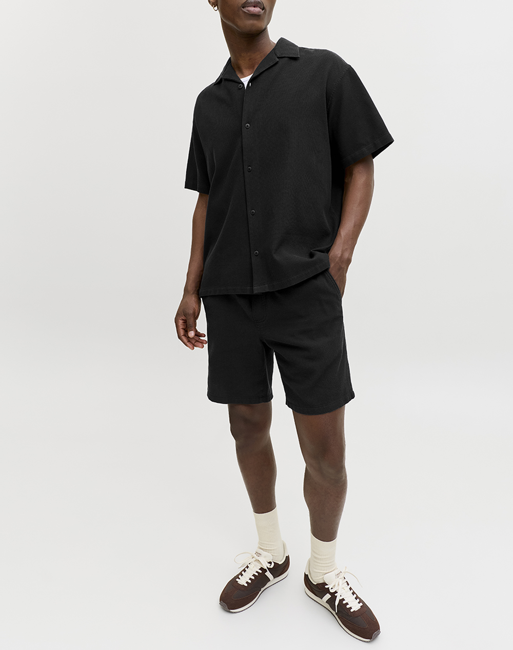 Jack Jones Jpstjaiden Waffle Resort Short Reg 12295862-Black Black ανδρικά ρούχα Σορτς Βερμουδες Φορμας Politikos Shop Πολιτικός