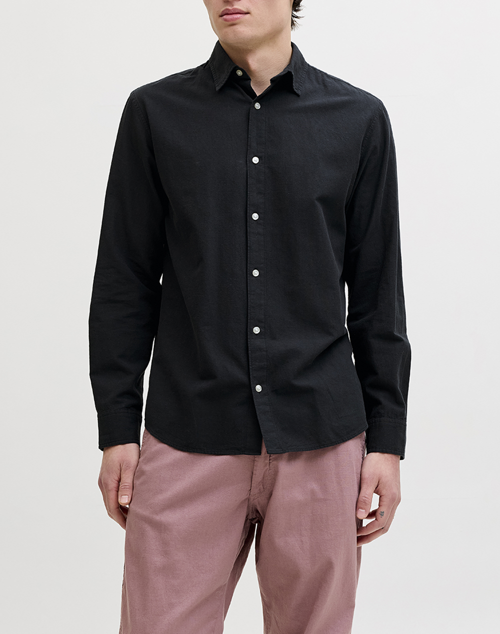 JACK&JONES JJEBREEZE LINEN BLEND SHIRT L/S SN 12288595-BLACK Black