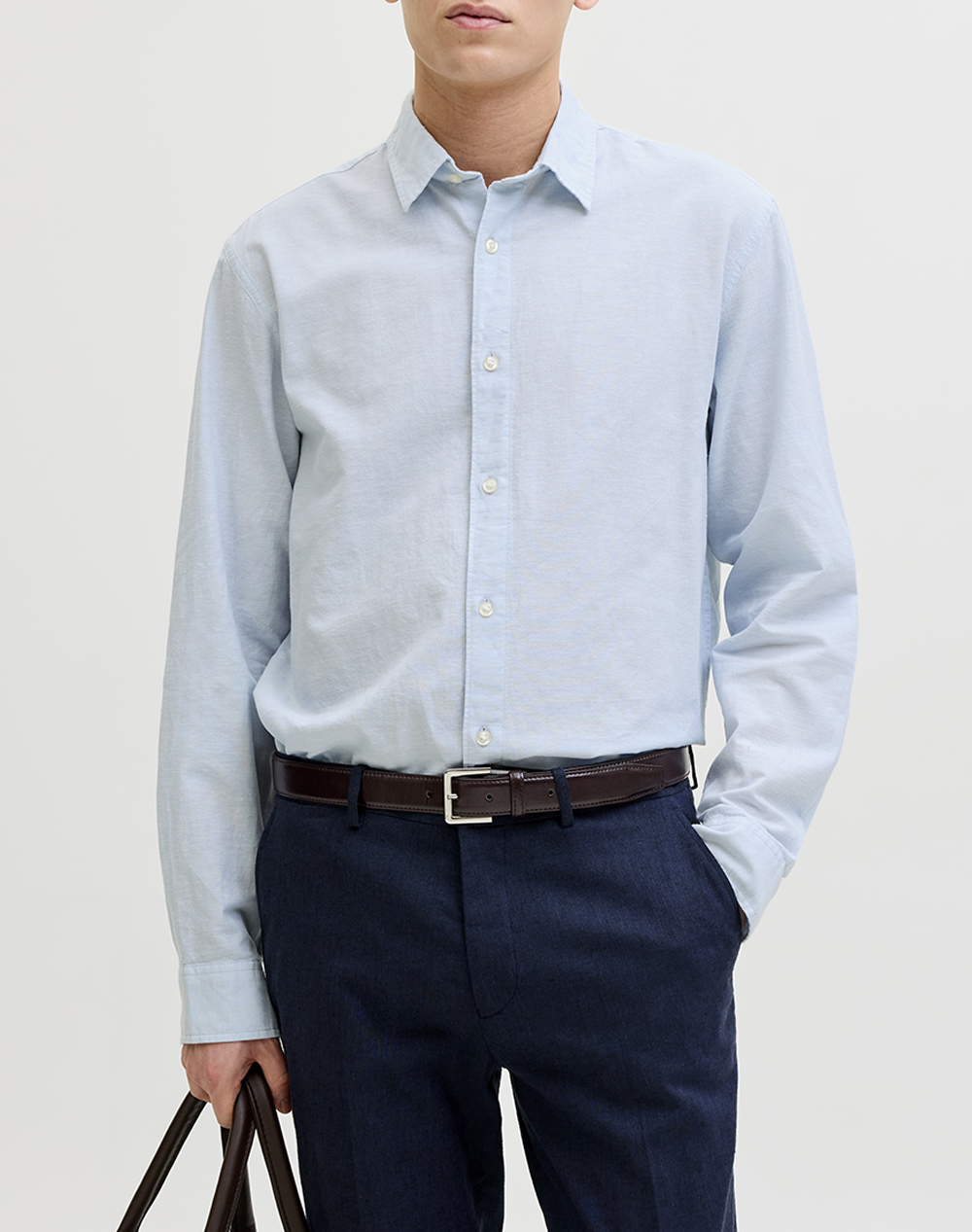 JACK&JONES JJEBREEZE LINEN BLEND SHIRT L/S SN 12288595-CELESTIAL BLUE LightBlue