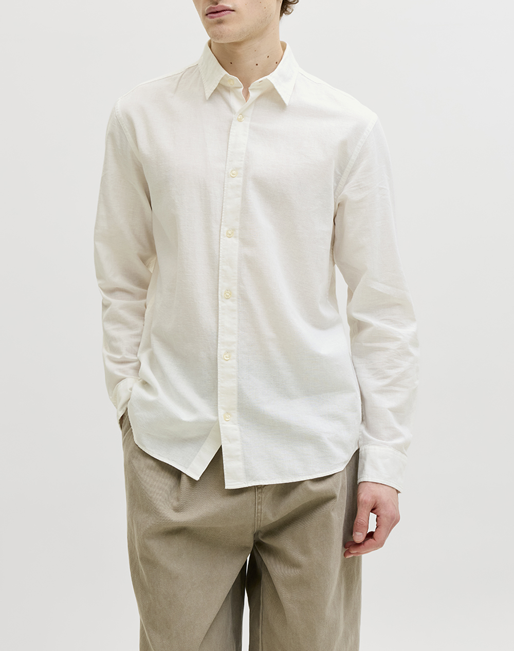 JACK&JONES JJEBREEZE LINEN BLEND SHIRT L/S SN 12288595-WHITE OffWhite