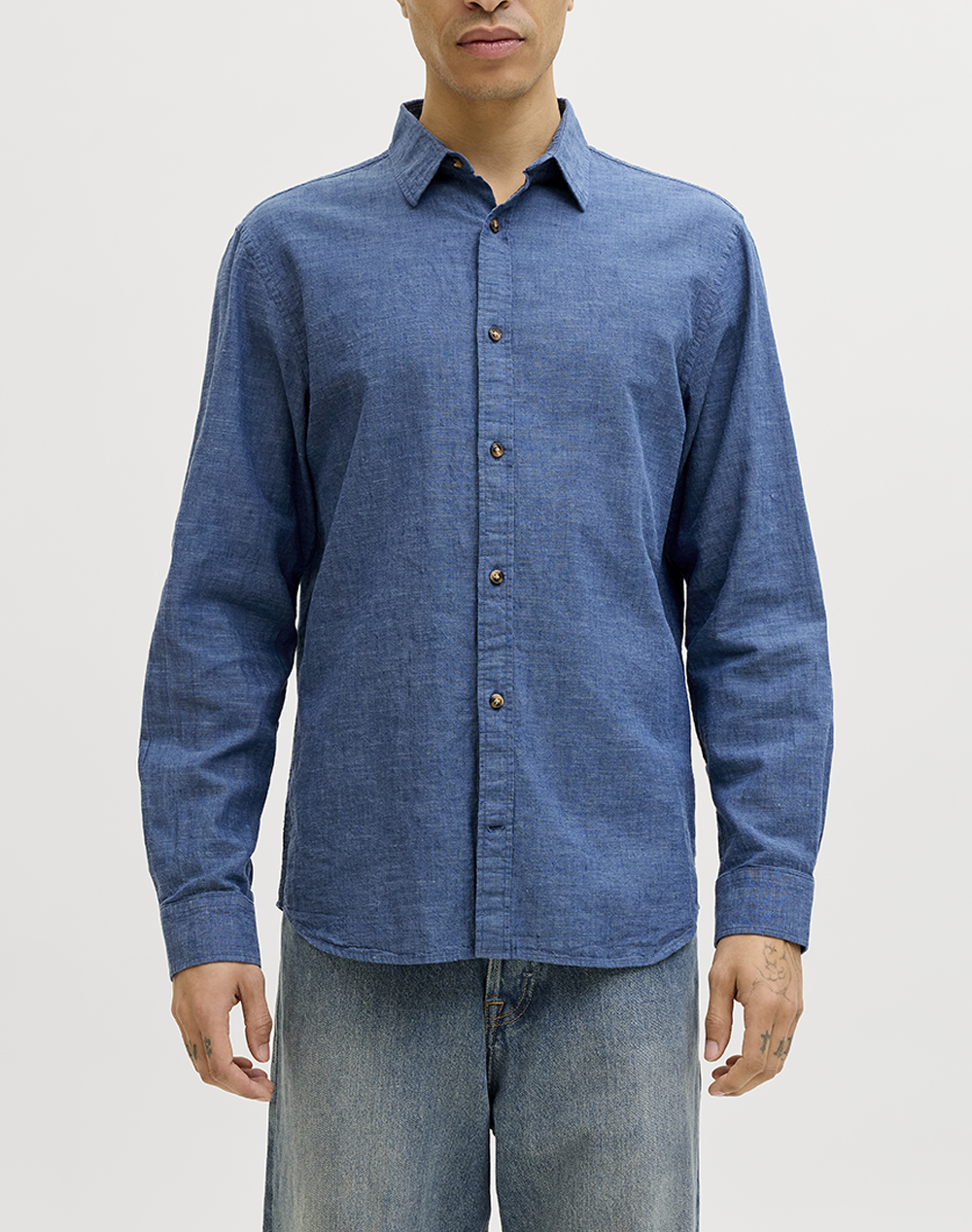 JACK&JONES JJESUMMER LINEN BLEND SHIRT L/S SN 12289174-Navy Blazer DenimBlue