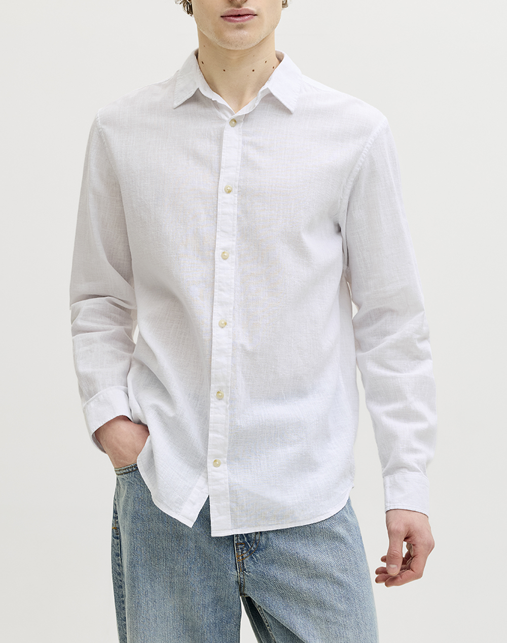 JACK&JONES JJESUMMER LINEN BLEND SHIRT L/S SN 12289174-WHITE White