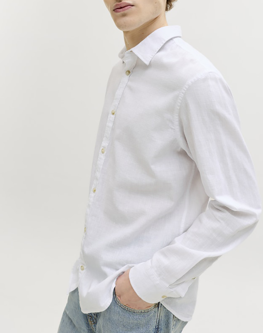 Jack Jones Jjesummer Linen Blend Shirt L S Sn 12289174-White White ανδρικά ρούχα πουκάμισα Politikos Shop Πολιτικός