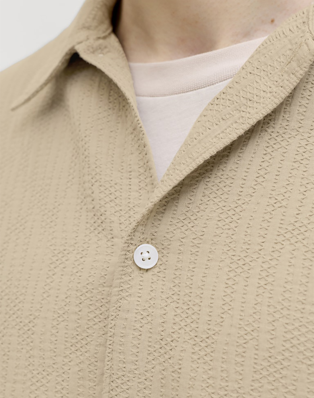 Jack Jones Jormontauk Wavy Texture Shirt Ss Sn 12293555-Crockery Biege ανδρικά ρούχα πουκάμισα Politikos Shop Πολιτικός