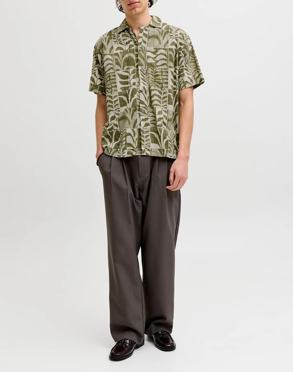 Jack Jones Jprblulyon Print Dobby S Shirt Sn 12291968-Mermaidrealxfit Khaki ανδρικά ρούχα πουκάμισα Politikos Shop Πολιτικός