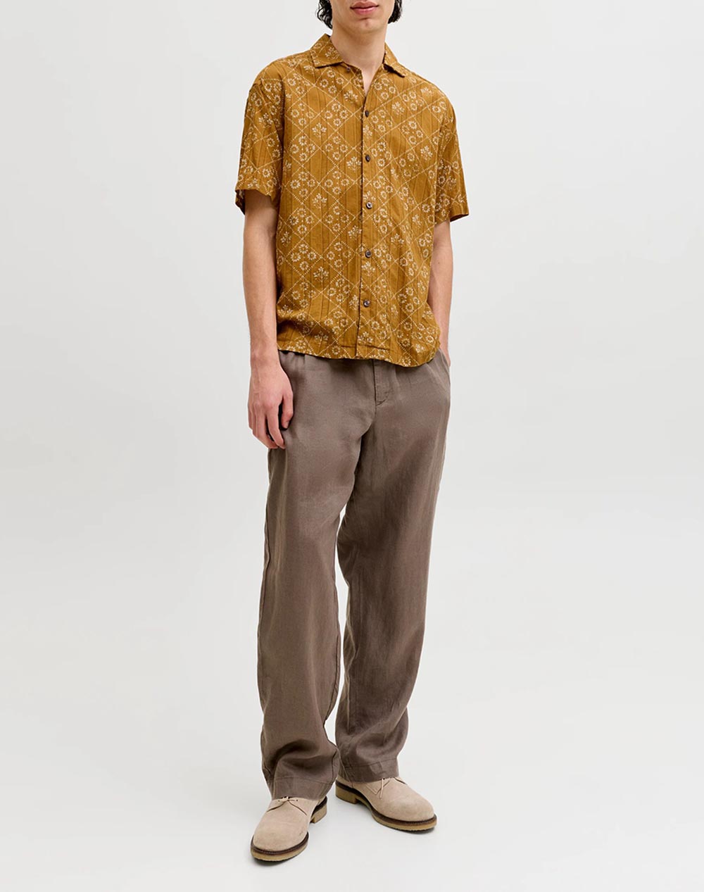 Jack Jones Jprblulyon Print Dobby S Shirt Sn 12291968-Wood Thrushrealxfit Mixed ανδρικά ρούχα πουκάμισα Politikos Shop Πολιτικός