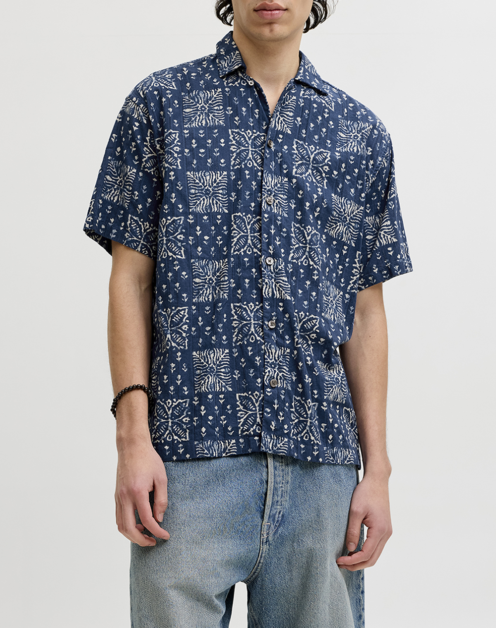 Jack&Jones Ανδρικό Πουκάμισο Κοντομάνικο Ναυτικό Μπλε Βαμβάκι