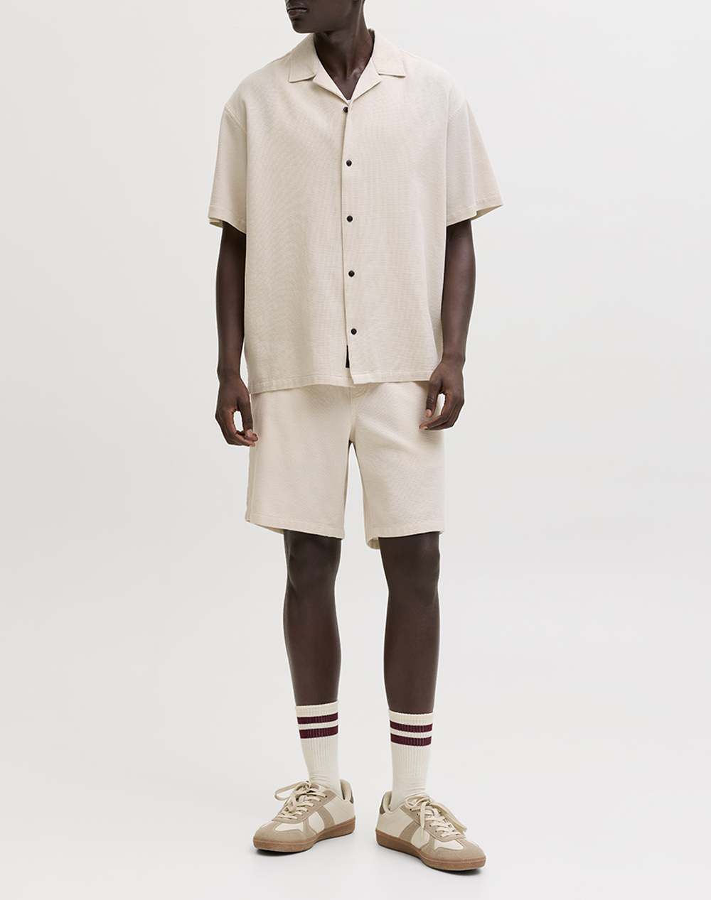 Jack Jones Jjglobal Waffle Resort Shirt Ss 12295551-Moonbeam Cream ανδρικά ρούχα πουκάμισα Politikos Shop Πολιτικός