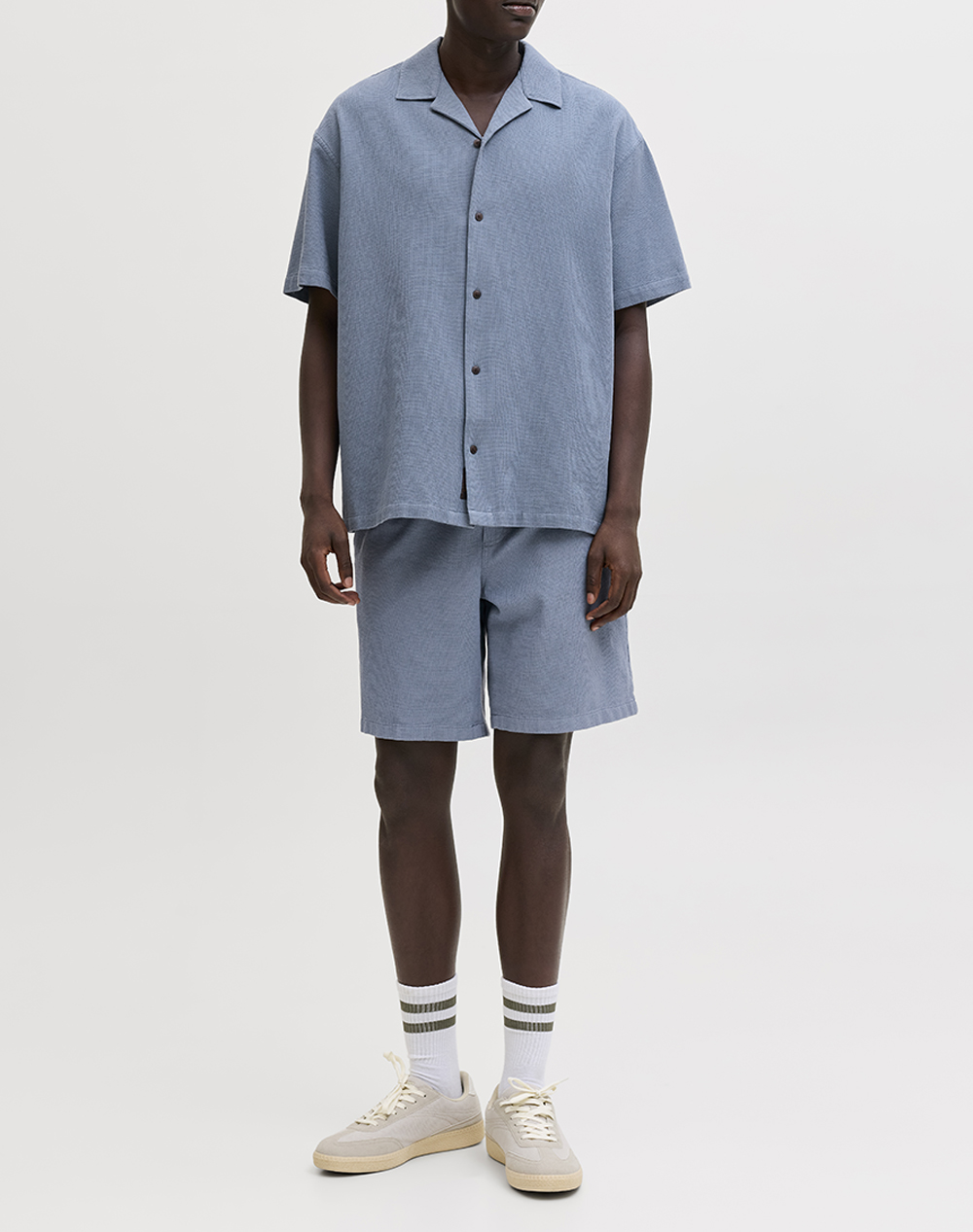 Jack Jones Jjglobal Waffle Resort Shirt Ss 12295551-Blue Mirage Steelblue ανδρικά ρούχα πουκάμισα Politikos Shop Πολιτικός