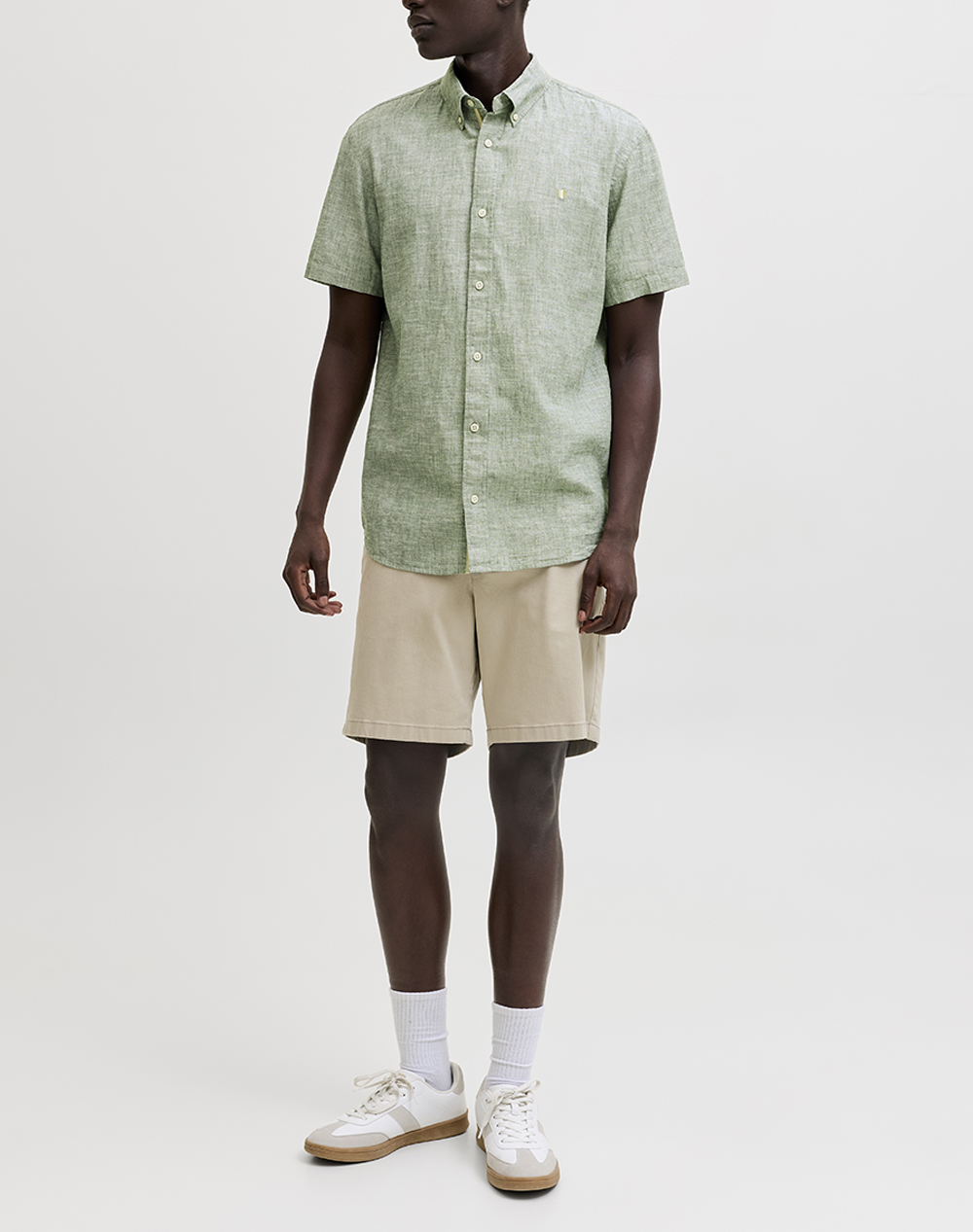 Jack Jones Jprblusummer Lin Bl Shield Ss Shirt Sn 12295803-Laurel Wreathfit:regular Fit Mintgreen ανδρικά ρούχα πουκάμισα Politikos Shop Πολιτικός