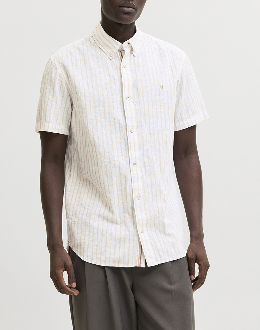 JACK&JONES JPRBLUSUMMER LIN. BL. SHIELD SS SHIRT SN 12295803-MermaidStripes:REGULAR FIT OffWhite