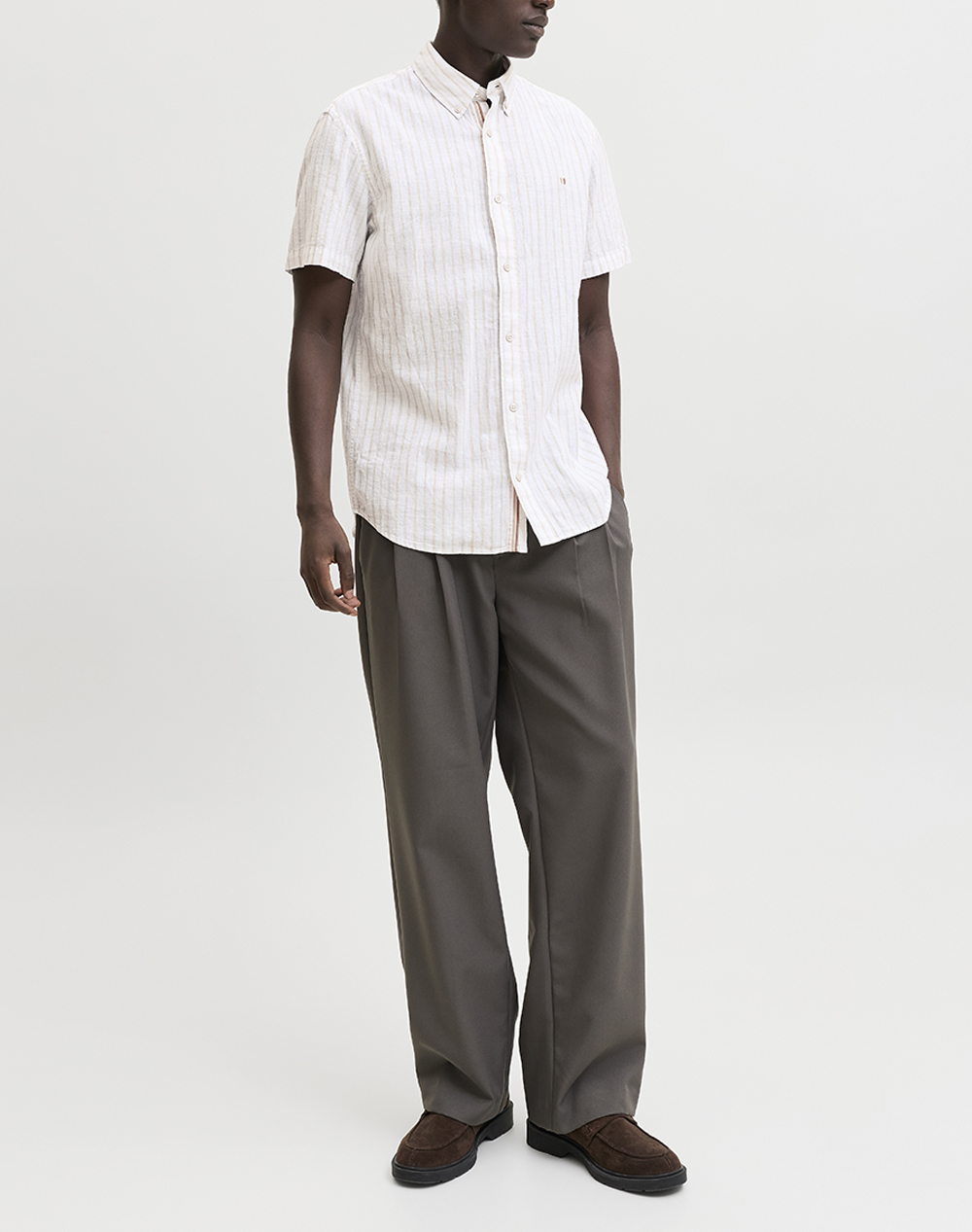 Jack Jones Jprblusummer Lin Bl Shield Ss Shirt Sn 12295803-Mermaidstripes:regular Fit Offwhite ανδρικά ρούχα πουκάμισα Politikos Shop Πολιτικός