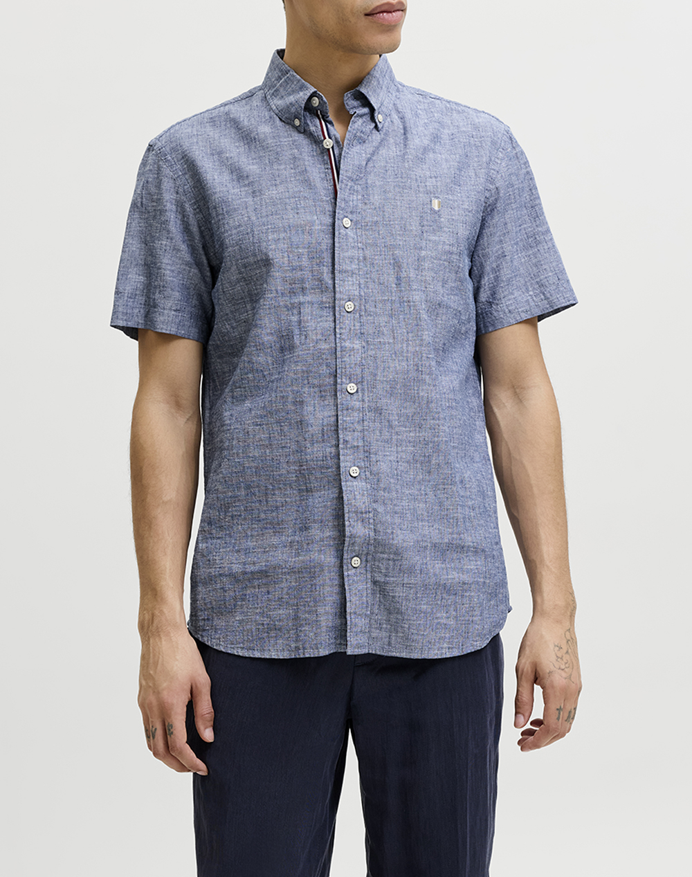 JACK&JONES JPRBLUSUMMER LIN. BL. SHIELD SS SHIRT SN 12295803-Faded DenimFit:REGULAR FIT SteelBlue