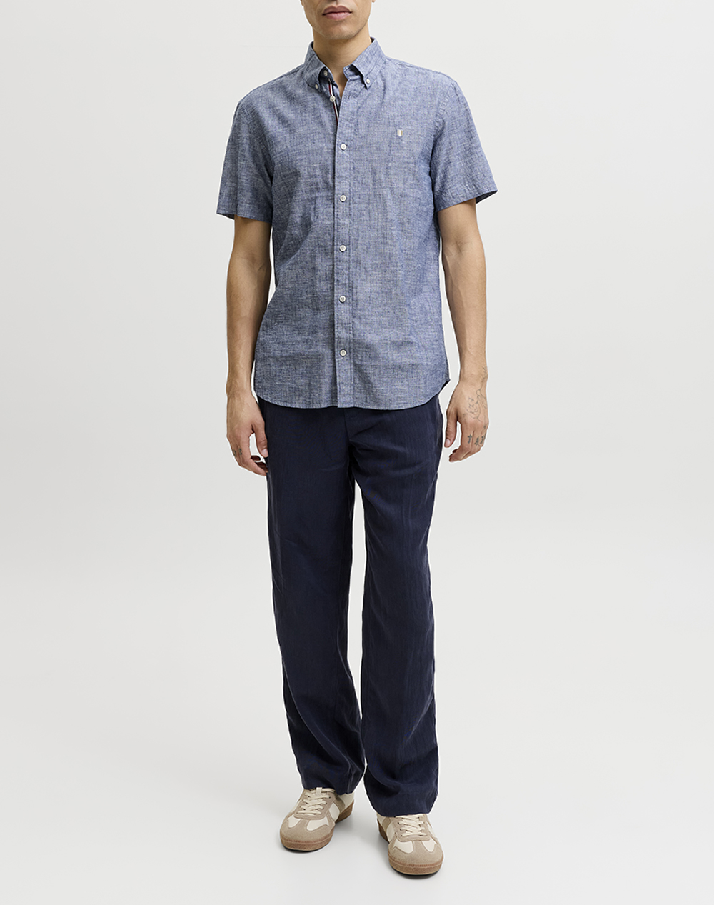 Jack Jones Jprblusummer Lin Bl Shield Ss Shirt Sn 12295803-Faded Denimfit:regular Fit Steelblue ανδρικά ρούχα πουκάμισα Politikos Shop Πολιτικός