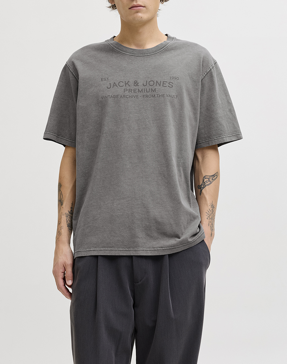 JACK&JONES JPRBLUAIDEN SS TEE 12293014-BLACK DarkSlateGrey