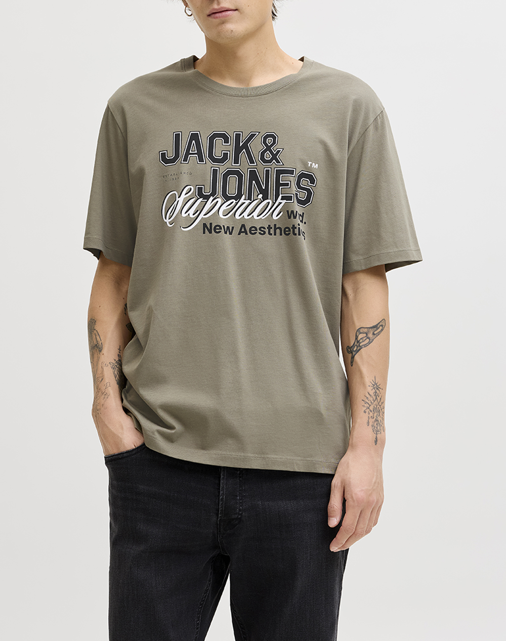 JACK&JONES JJELOGO TEE SS O-NECK 2 COL SS26 SN 12288016-Vetiver Khaki