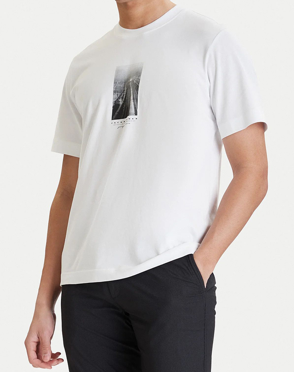 JACK&JONES JCOFUSION PHOTO PRINT TEE SS CREW NECK 12289870-BRIGHT WHITE White