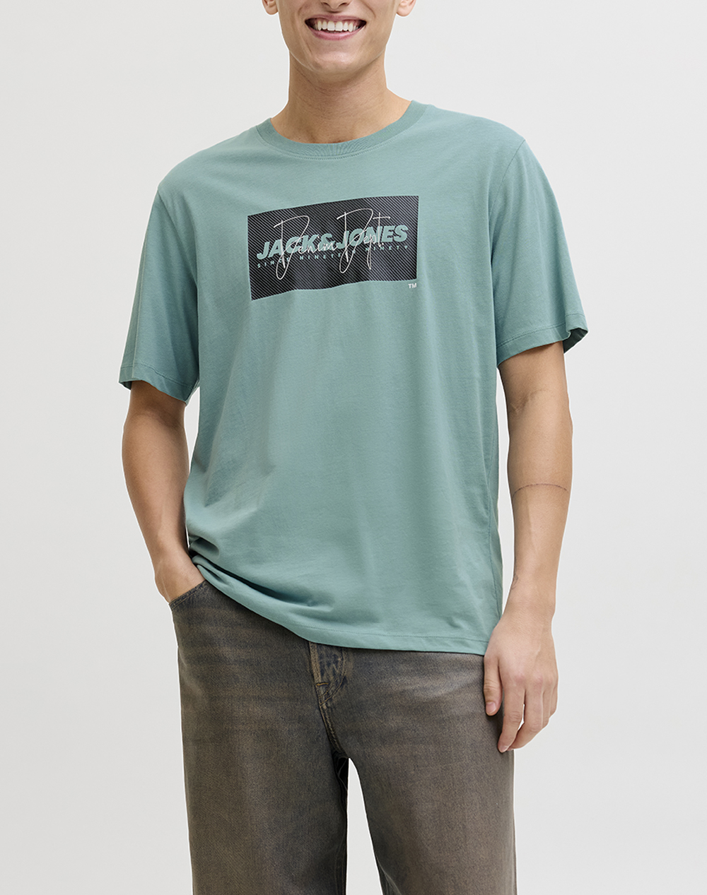 JACK&JONES JJCOLE PRINT TEE SS CREW NECK LN 12288492-Mineral Blue Ciel