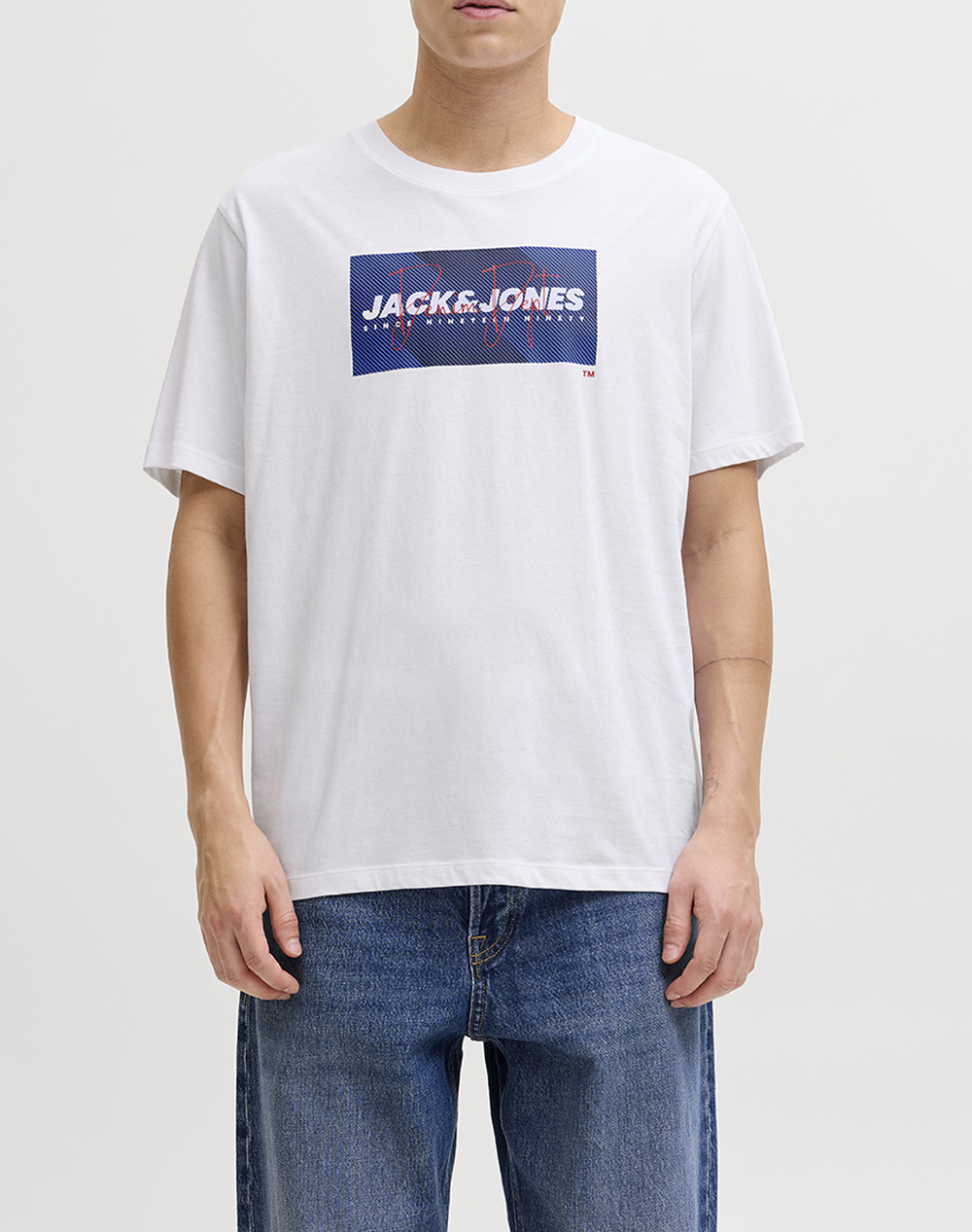 JACK&JONES JJCOLE PRINT TEE SS CREW NECK LN 12288492-BRIGHT WHITE White