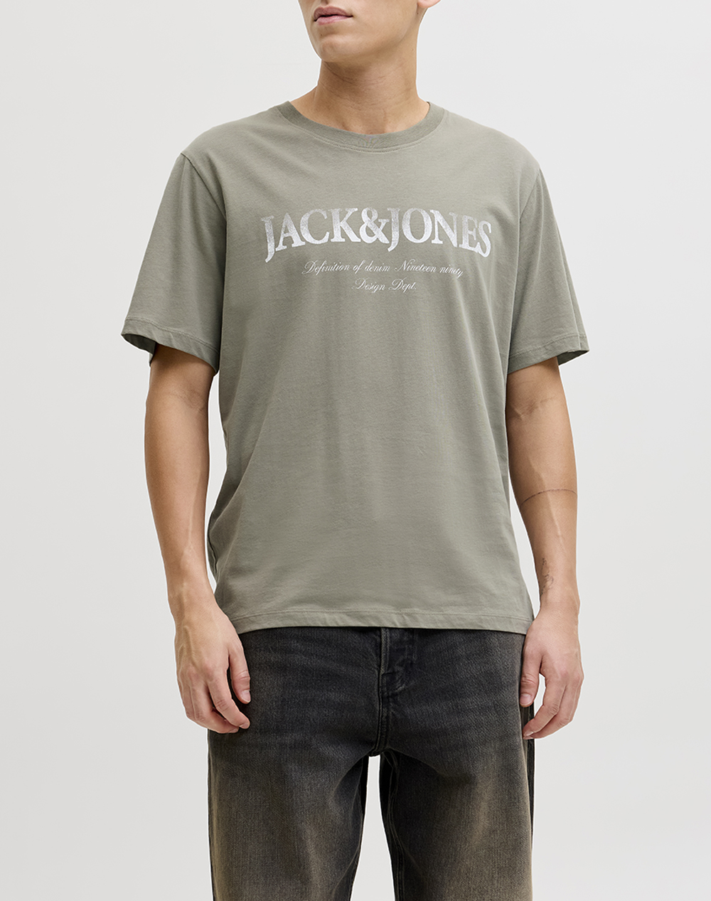 JACK&JONES JJDEVIN DAYTONA PRINT TEE SS CREW LN 12290173-Vetiver Khaki