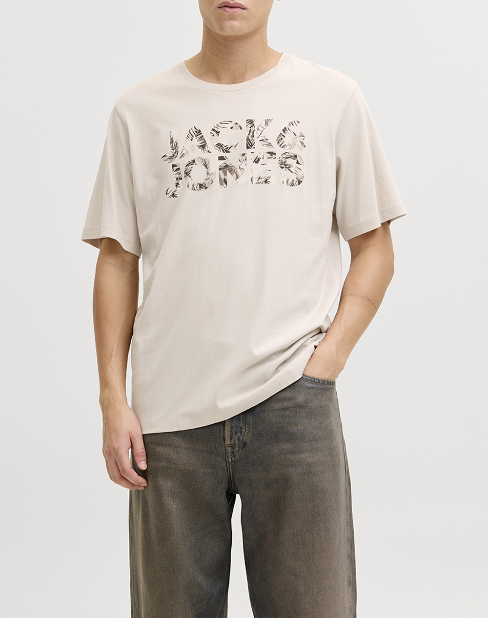 JACK&JONES JJEJEFF LOGO TEE SS SN 12288536-Moonbeam Cream