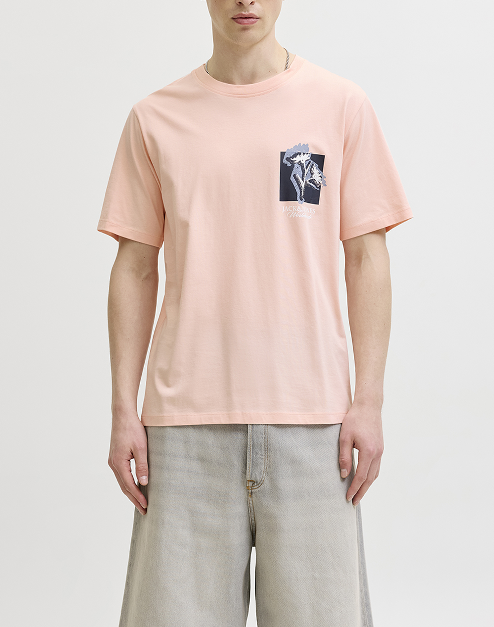 Jack&Jones Ανδρικό T-Shirt Κοντομάνικο Ανοιχτό Ροζ Οργανικό Βαμβάκι