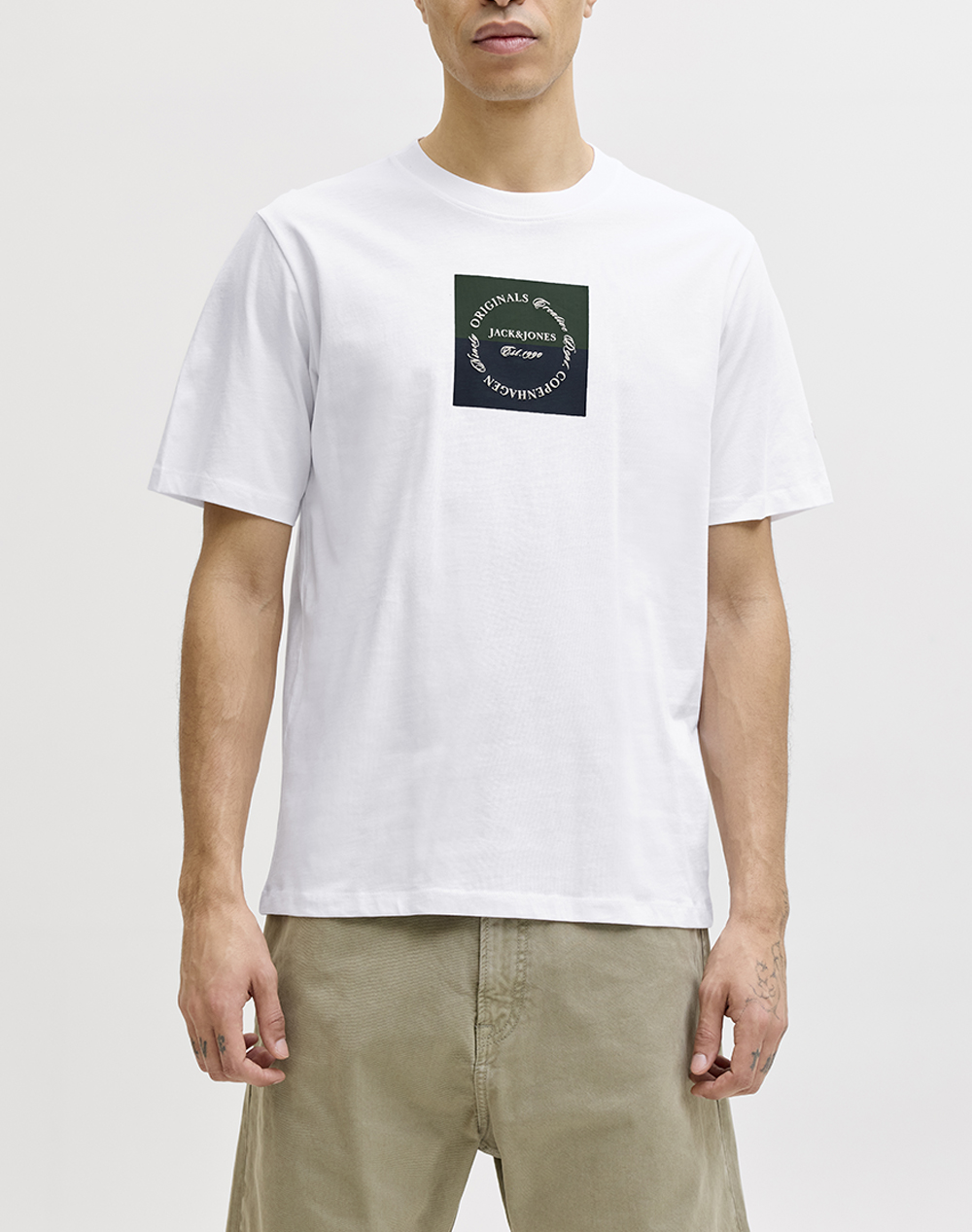 JACK&JONES JORCATSKILLS SQUARE BRANDING TEE SSCN LN 12290856-BRIGHT WHITE White