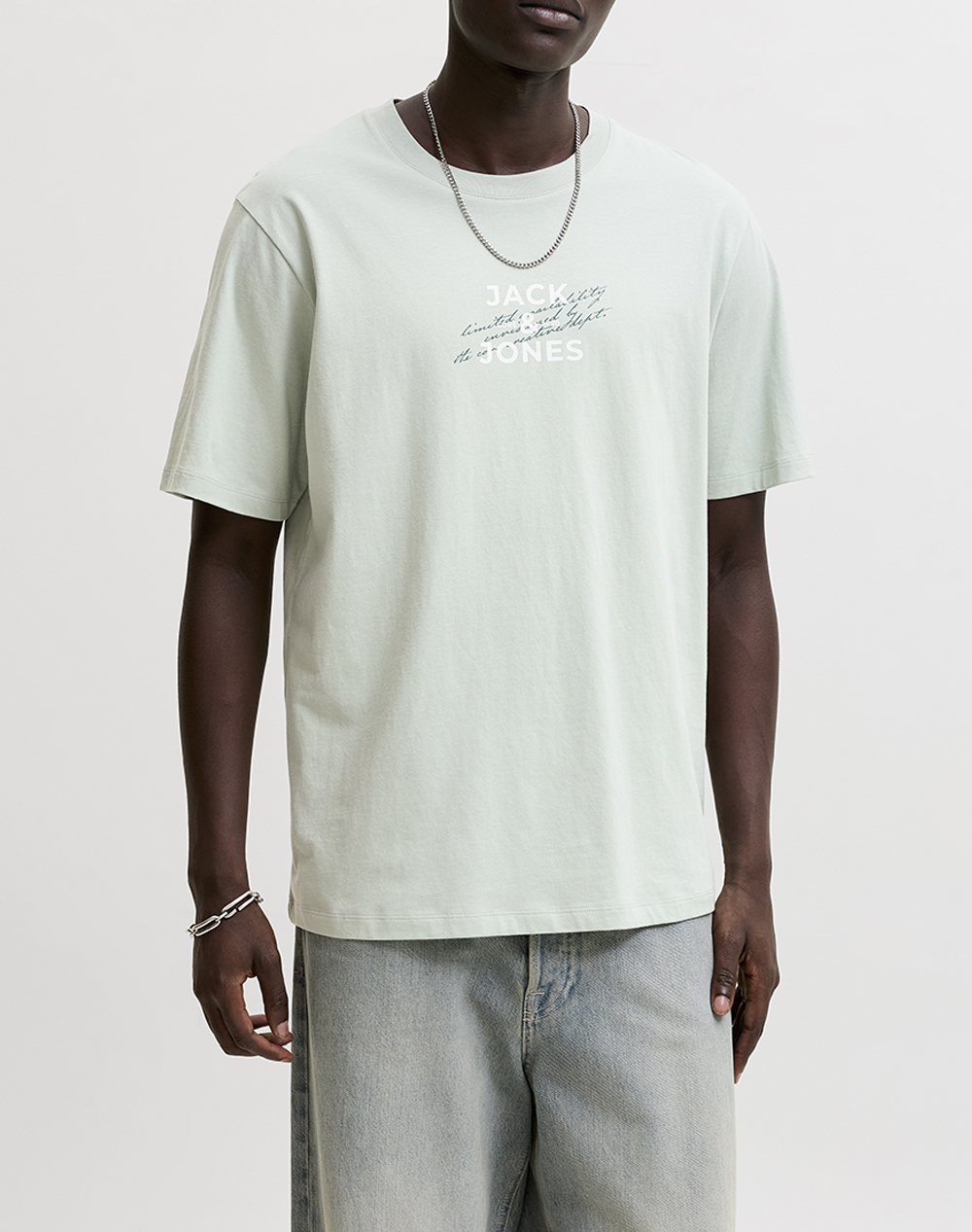 JACK&JONES JCOETERNA FRONT PRINT TEE SS CREW FST 12298583-Aqua Gray Aqua