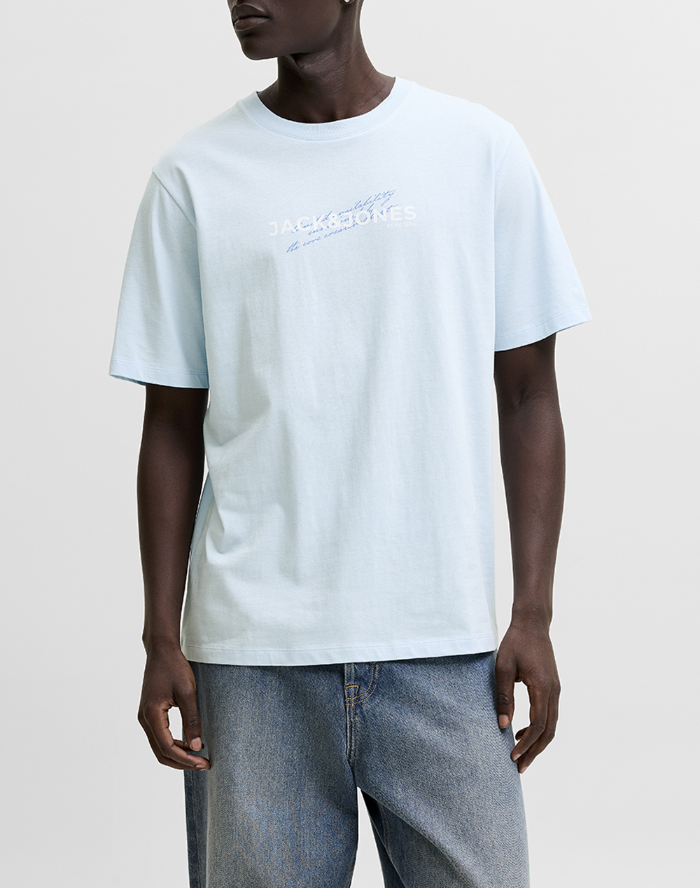 JACK&JONES JCOETERNA FRONT PRINT TEE SS CREW FST 12298583-Omphalodes LightBlue