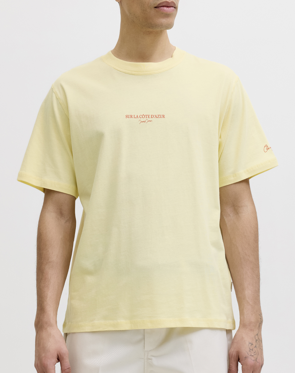 JACK&JONES JORHYERES BACK ELEMENT TEE SS CREW 12295190-Pastel Yellow LightYellow