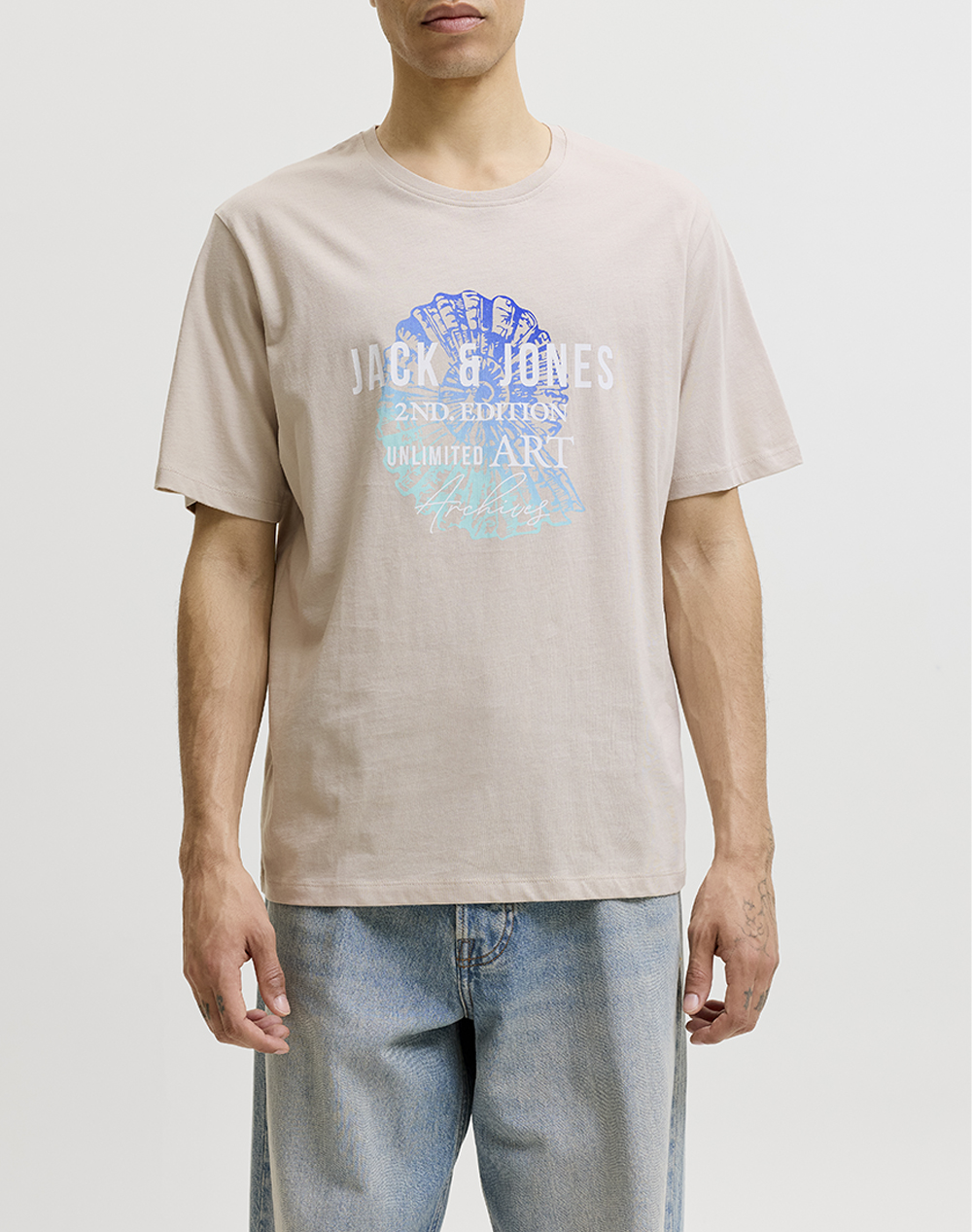 JACK&JONES JJGRADIENT PRINT TEE SS CREW NECK LN 12288094-Moonbeam Cream