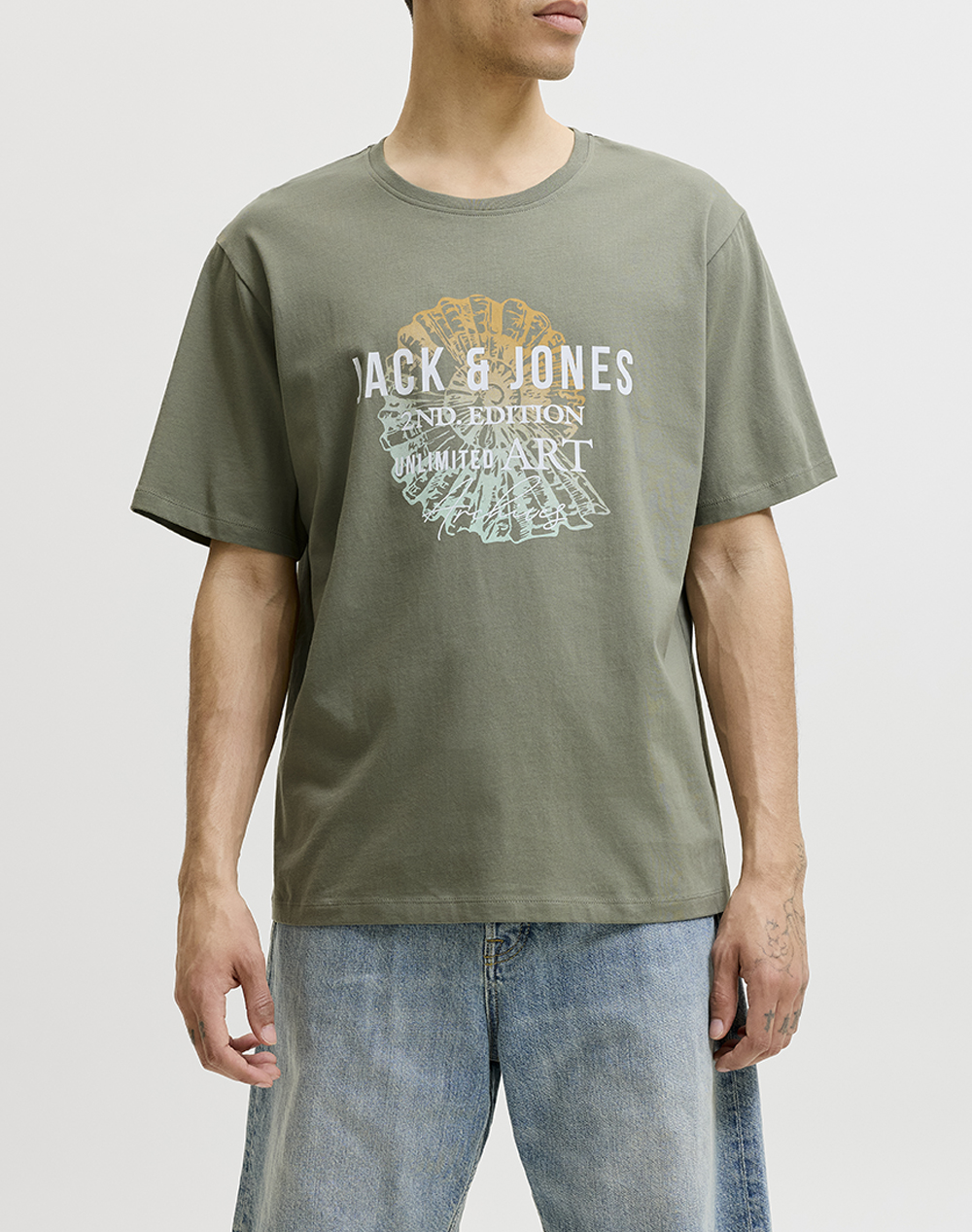 JACK&JONES JJGRADIENT PRINT TEE SS CREW NECK LN 12288094-Vetiver Khaki