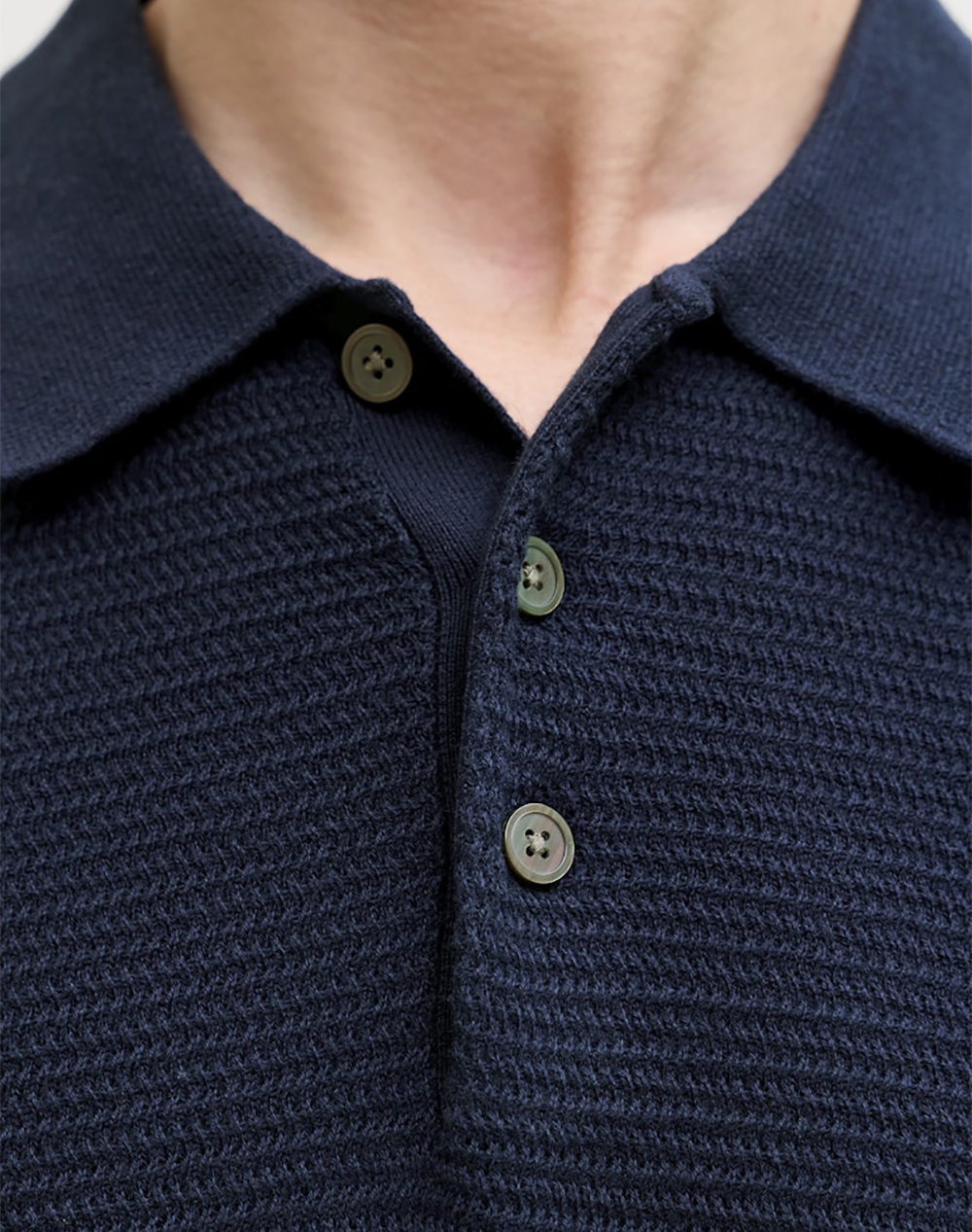 Jack Jones Jprbluriley Knit Polo Ss Sn 12292034-Sky Captain Darkblue ανδρικά ρούχα μπλούζες Politikos Shop Πολιτικός