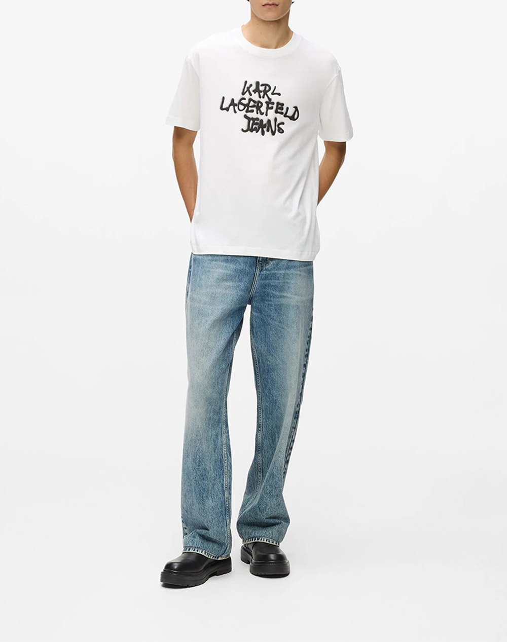 Karl Lagerfeld Jeans Klj Reg Ss Graffiti Tee B1M17065-100 White ανδρικά ρούχα μπλούζες T-Shirt Politikos Shop Πολιτικός