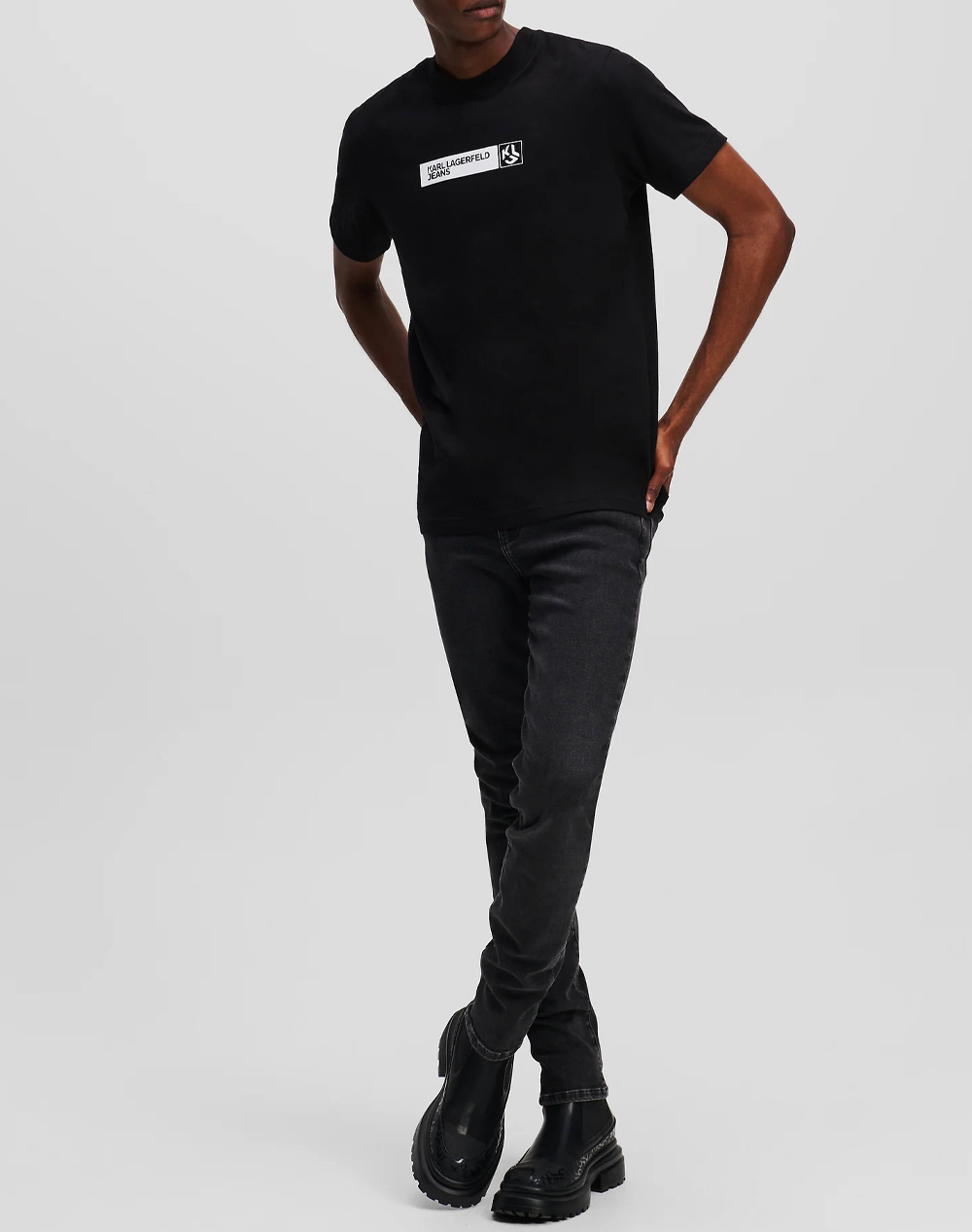 Karl Lagerfeld Jeans Klj Slim Graphic Tee A1M17112-999 Black ανδρικά ρούχα μπλούζες T-Shirt Politikos Shop Πολιτικός